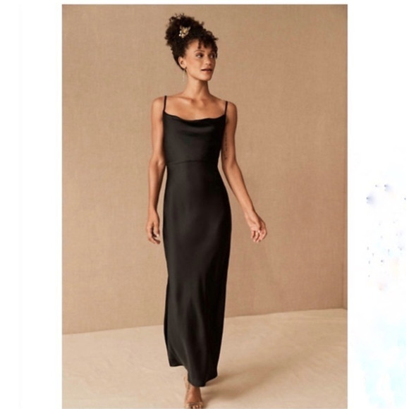 BHLDN Dresses & Skirts - BHLDN Cali Satin Charmeuse midi Dress Black NWT